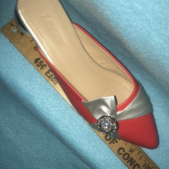 FASHION red & silver slip on leather ribbon embellished size 4 NEW Host Pick🎉🎉X2 - Picture 13 of 13